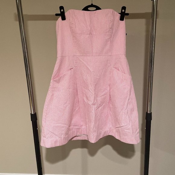 Lily Pulitzer Blossom Seersucker Strapless Mini Dress Pink & White Size 14 - Picture 2 of 15